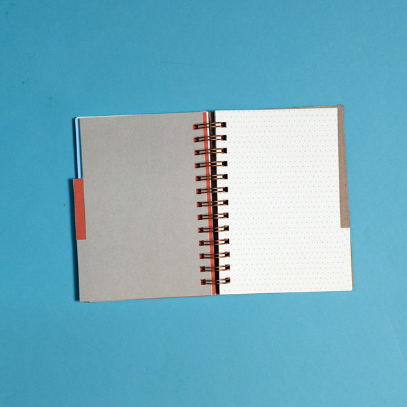 Open pages of High-quality notebook with blank, dotted and ruled pages, and index tabs