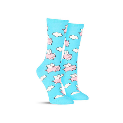 colorful flying pig animal socks by Socksmith in blue