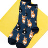 Cute corgi socks for women laying flat