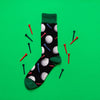 Flat lay view of fun novelty golf socks in black for men