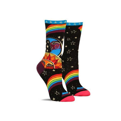Celestial Joy women’s novelty socks with rainbows, the sun and the moon, stars and shooting stars