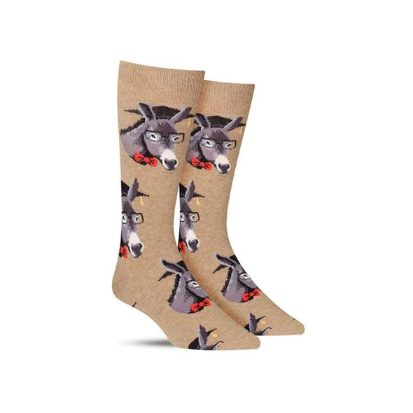Funny men’s smart ass socks with a donkey wearing a mortarboard and glasses