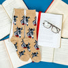 funny men's socks with donkeys wearing glasses spread across books
