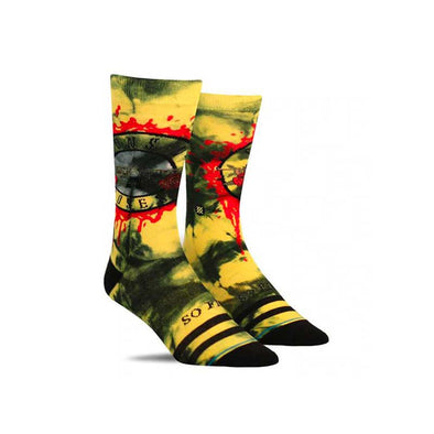 Cool men’s yellow socks with the Guns N’ Roses logo and imagery