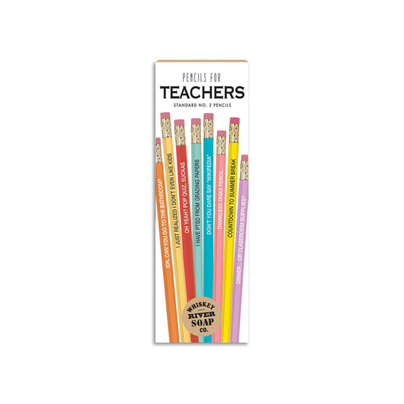 A set of 8 Standard No. 2 pencils with funny slogans for teachers