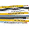 Close up of the set of 8 Standard No. 2 pencils with funny slogans for the office